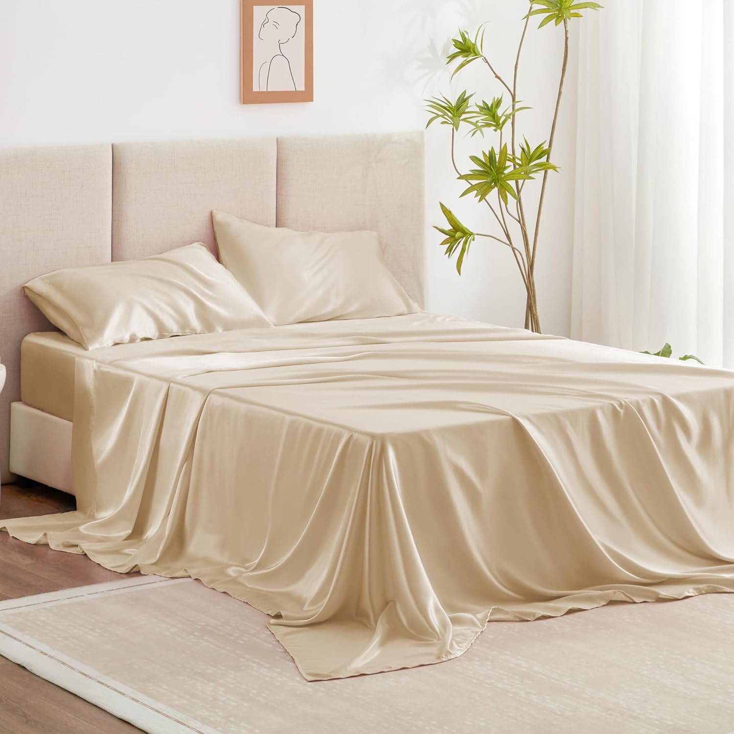 Beige Luxury Satin Sheet Set