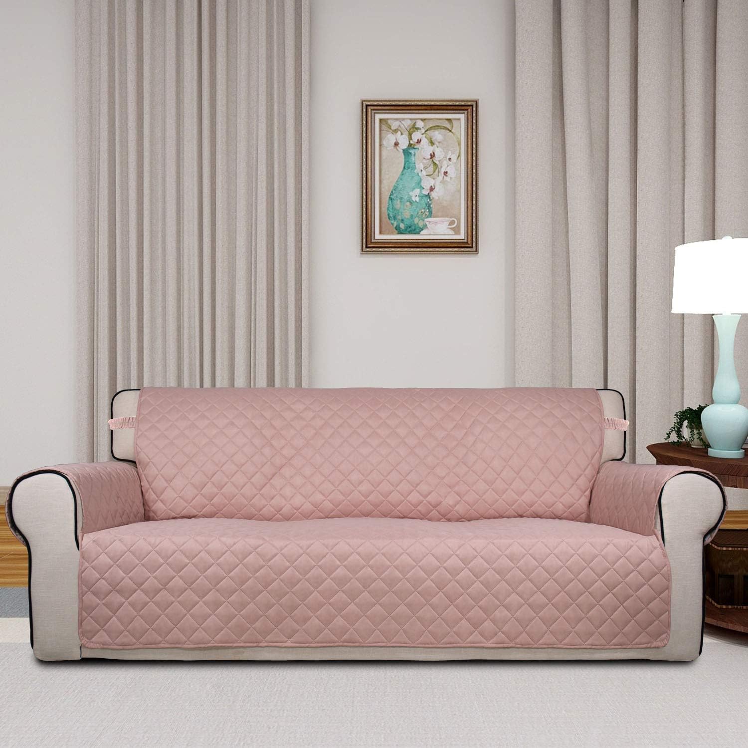 Diamond Pink Quilted Sofa Cover