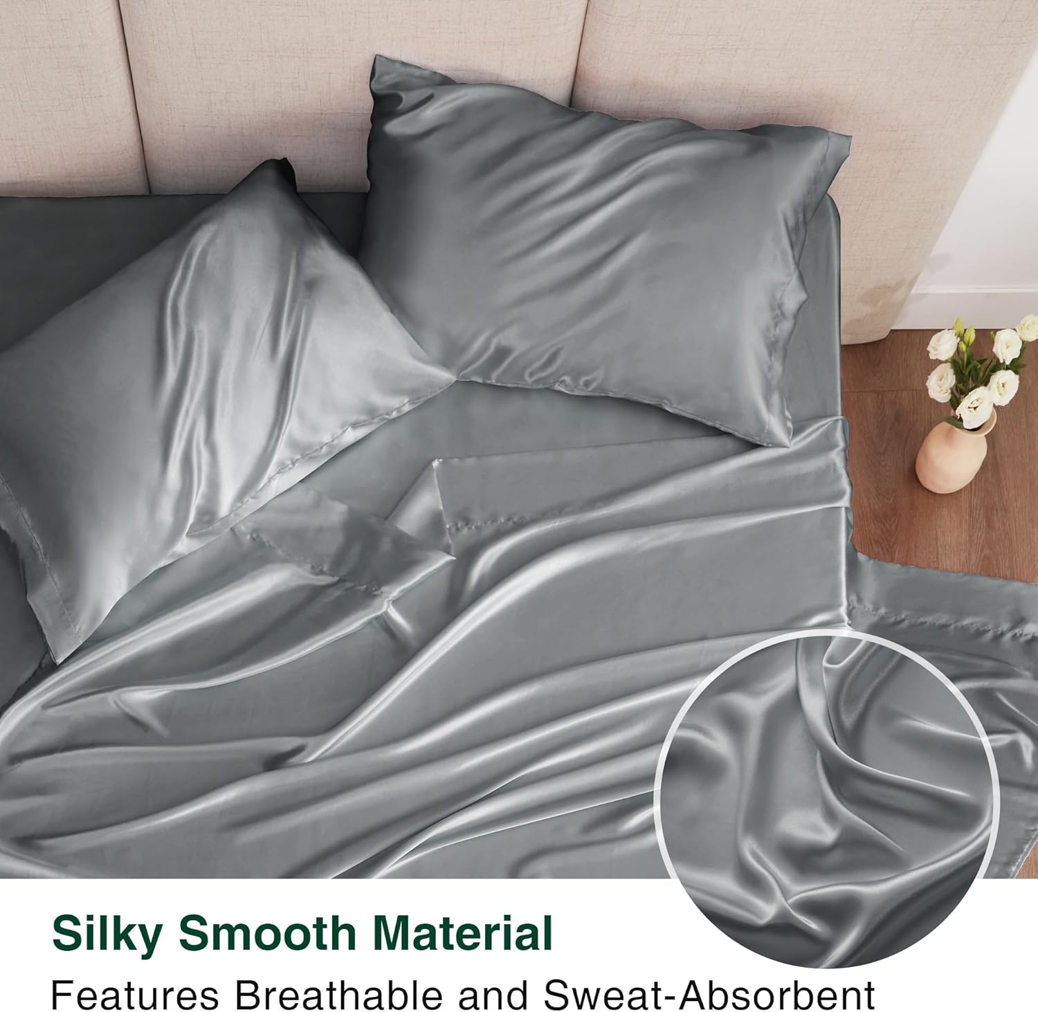 Silver Luxury Satin Sheet Set