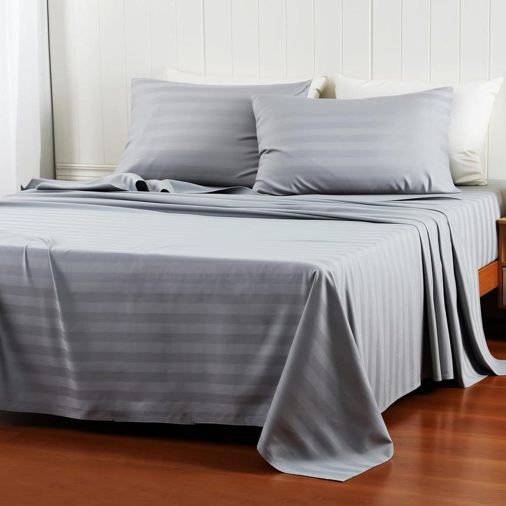 Satin Stripe 400 Threads Silver Bed Set