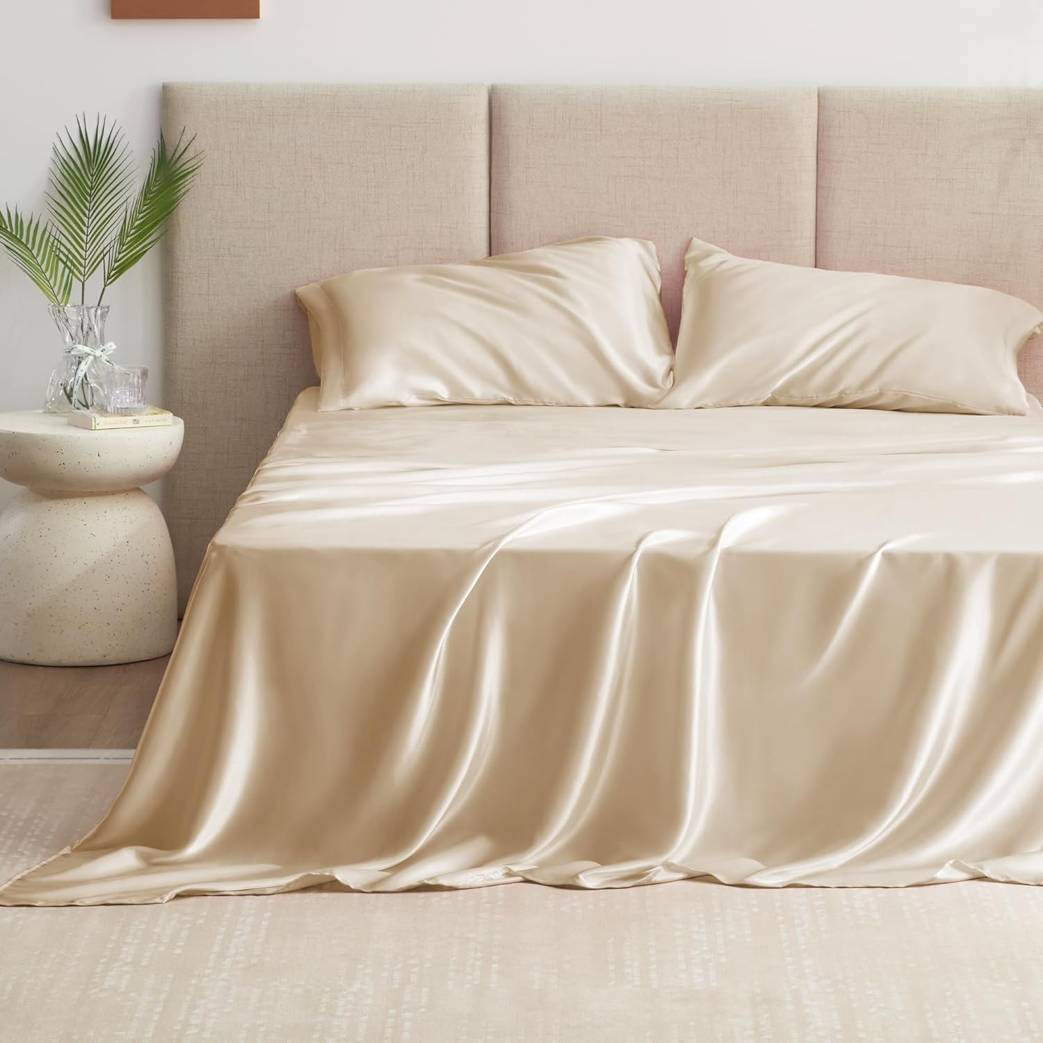 Beige Luxury Satin Sheet Set
