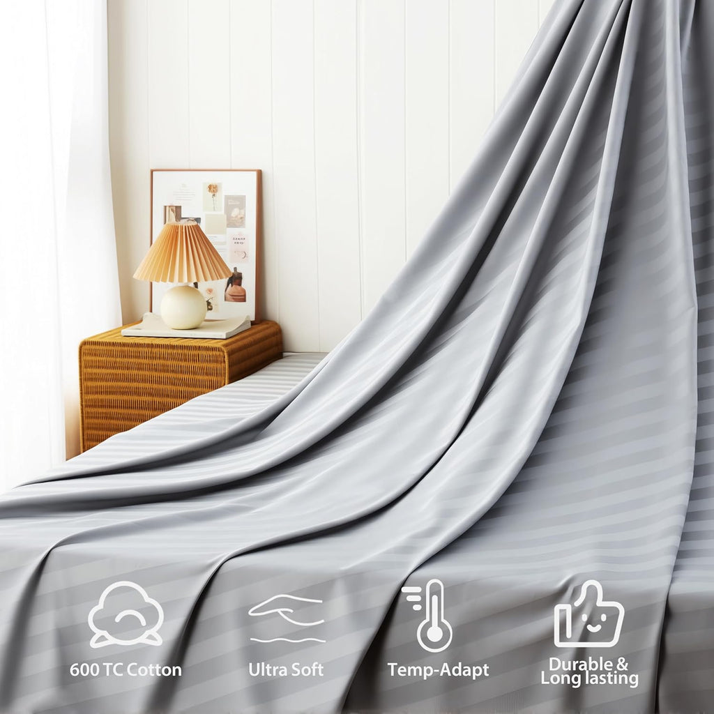 Satin Stripe 400 Threads Silver Bed Set